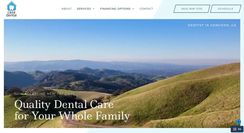 The Casa Dental Group website, a sky-blue design for a Concord, California group practice